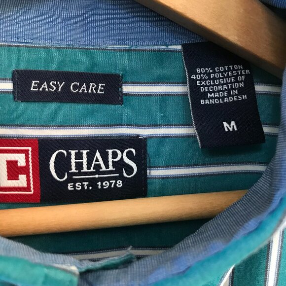 Chaps Striped Shirt: Lightweight Button-Down, Teal & White, Size Men’s Medium - Picture 8 of 10
